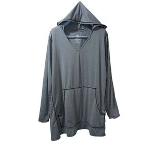 Fullbeauty Sport Athletic Gray Hoodie Long Sleeve Tunic V Neck Pullover Sz 34/36